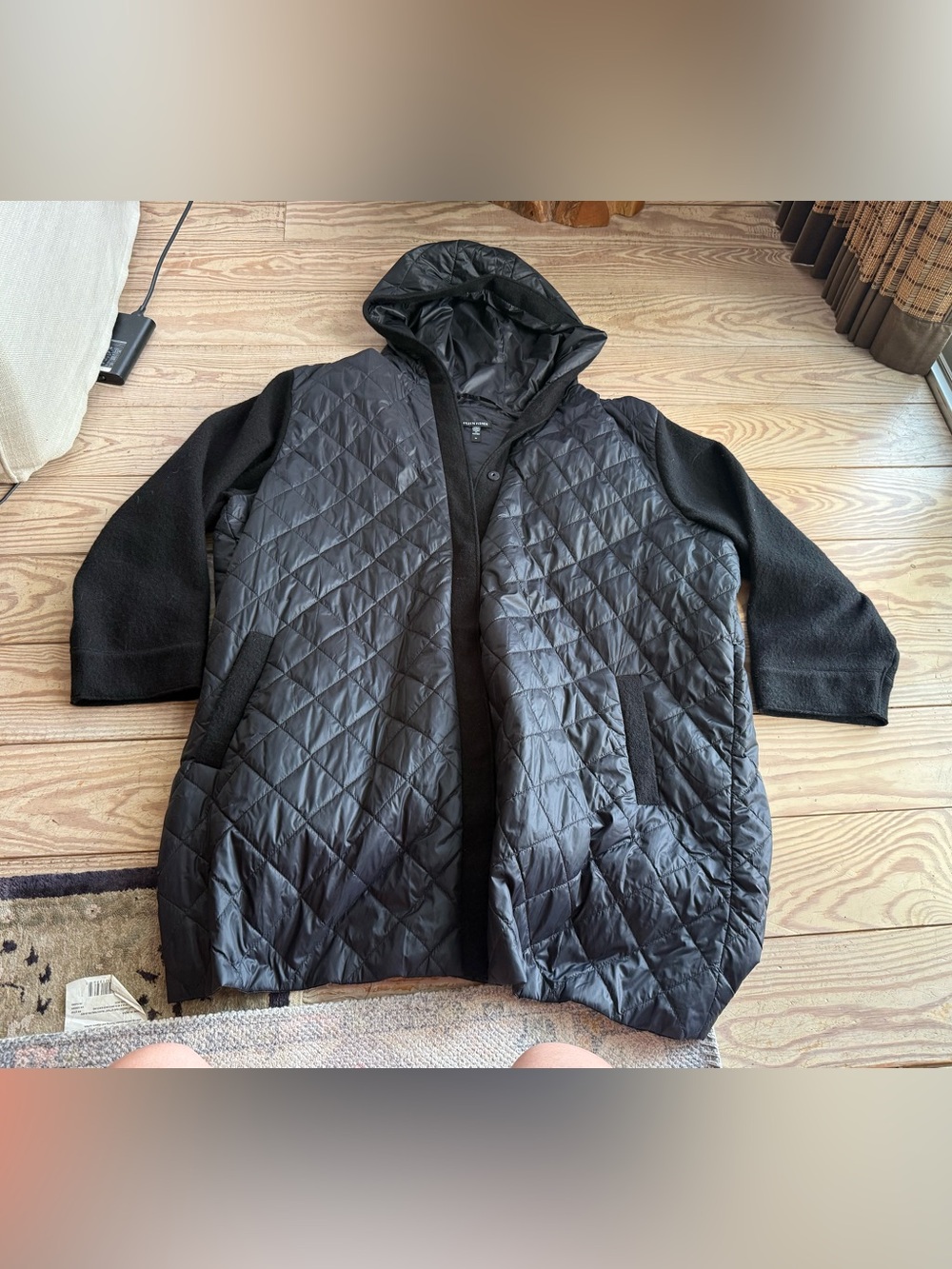 Eileen Fisher Quilted Wool Sleeve Hooded Coat size 3x